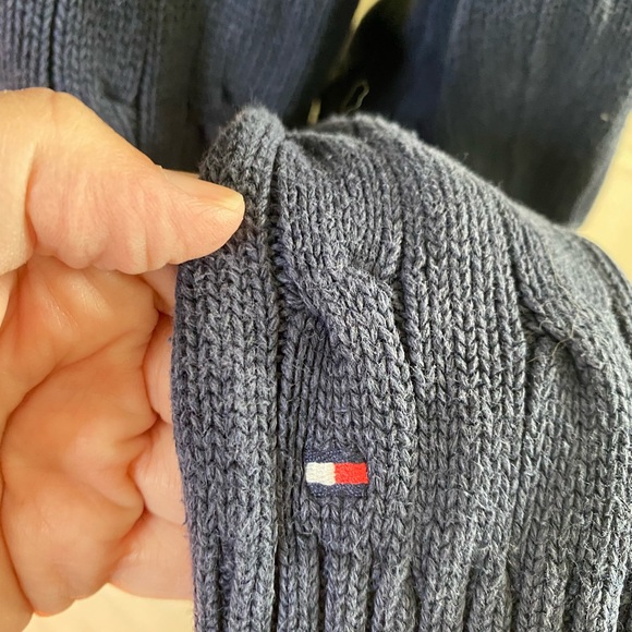 Tommy Hilfiger y2k women’s cable knit sweater v-neck pullover navy Large - Picture 5 of 7